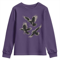 Flying Raven Crow Youth Sweatshirt Vintage Dark Academia Gothic Black Bird Graphic