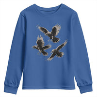 Flying Raven Crow Youth Sweatshirt Vintage Dark Academia Gothic Black Bird Graphic