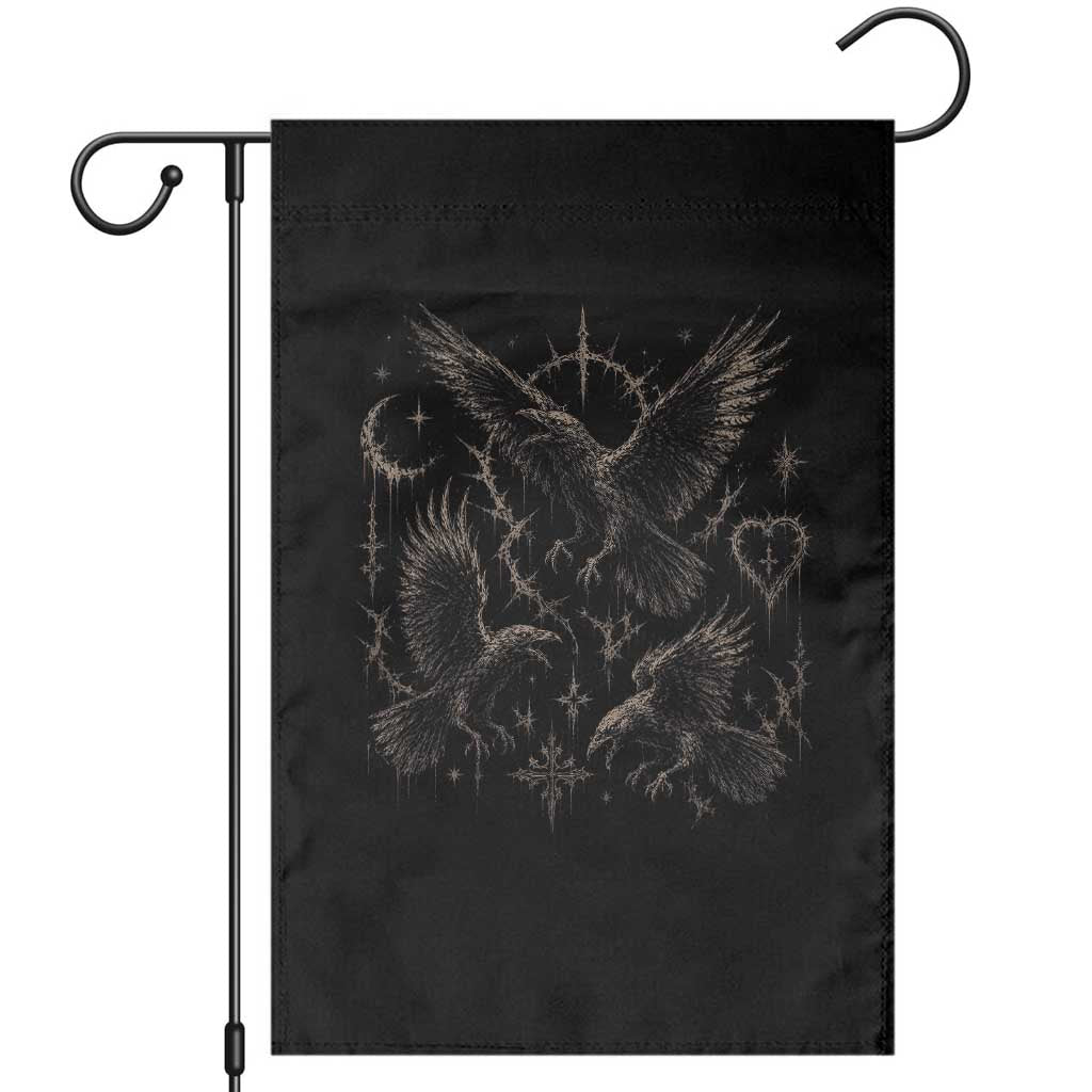 Flying Raven Crow Garden Flag Black Bird Gothic Occult Cyber Y2K Dark Academia Ravens Graphic