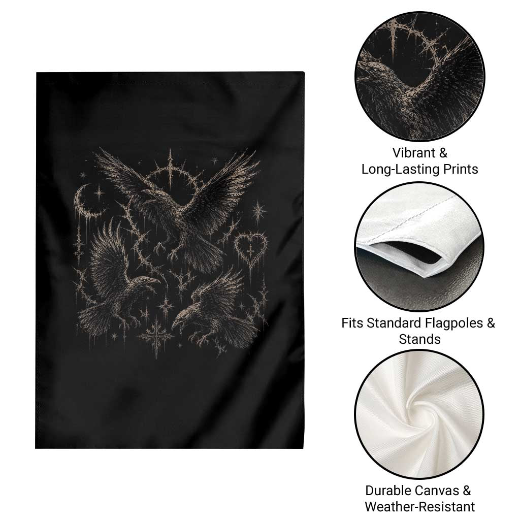 Flying Raven Crow Garden Flag Black Bird Gothic Occult Cyber Y2K Dark Academia Ravens Graphic