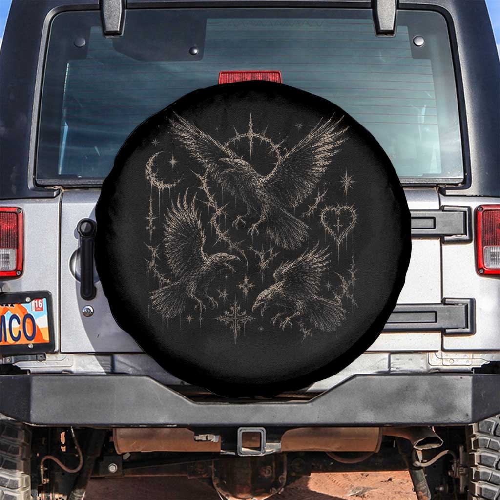 Flying Raven Crow Spare Tire Cover Black Bird Gothic Occult Cyber Y2K Dark Academia Ravens Graphic