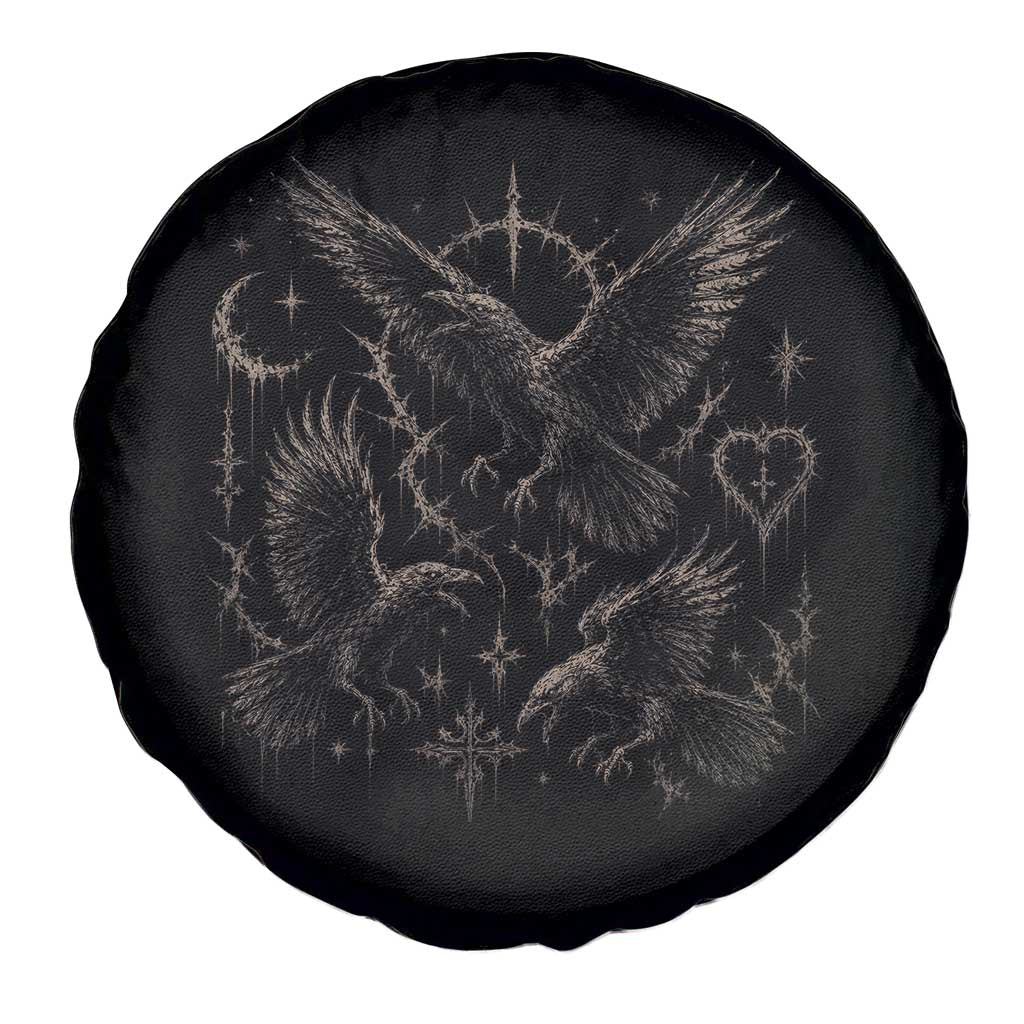 Flying Raven Crow Spare Tire Cover Black Bird Gothic Occult Cyber Y2K Dark Academia Ravens Graphic