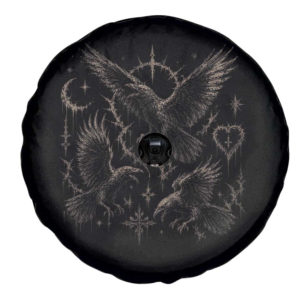 Flying Raven Crow Spare Tire Cover Black Bird Gothic Occult Cyber Y2K Dark Academia Ravens Graphic
