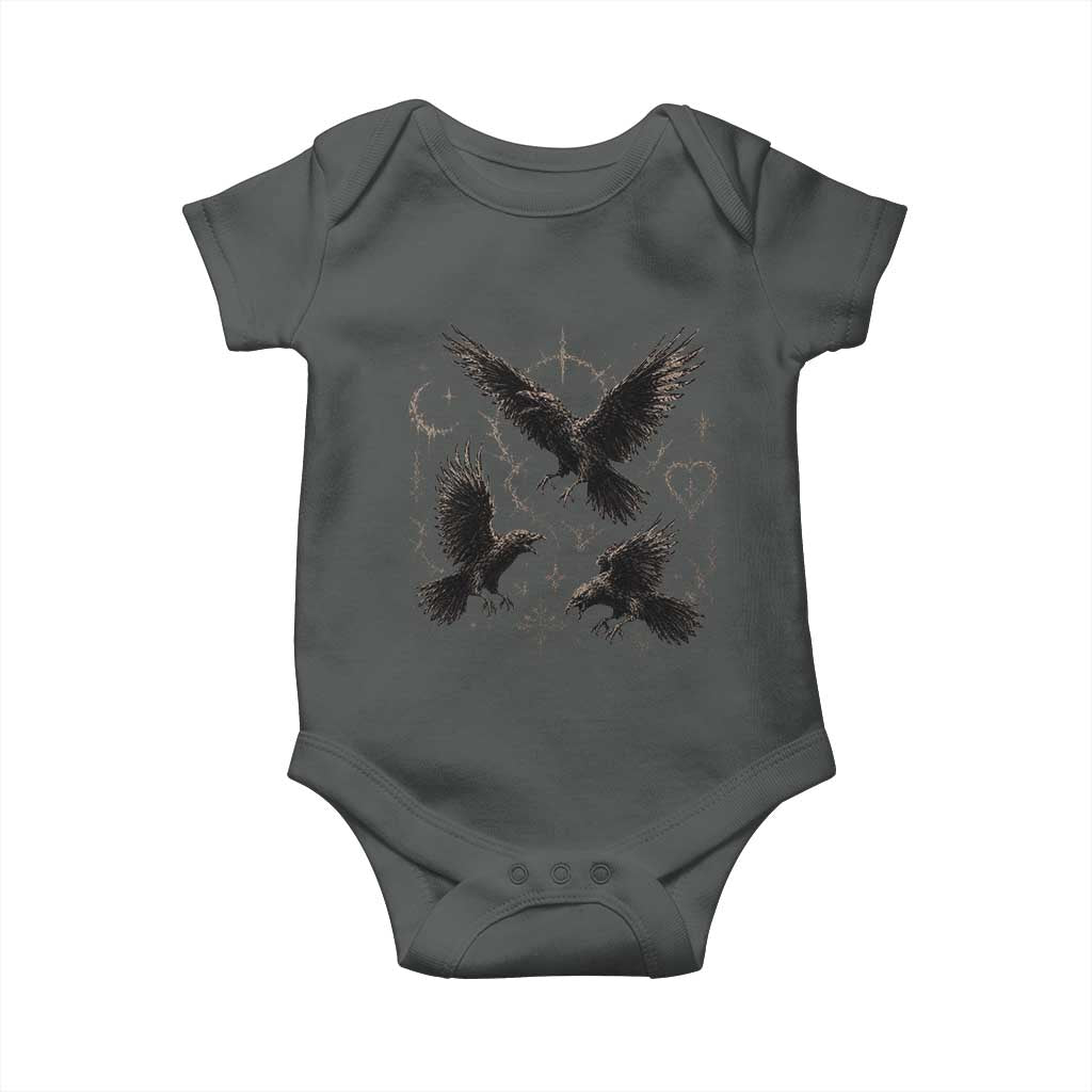 Flying Raven Crow Baby Onesie Black Bird Gothic Occult Cyber Y2K Dark Academia Ravens Graphic