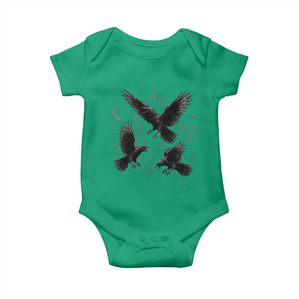 Flying Raven Crow Baby Onesie Black Bird Gothic Occult Cyber Y2K Dark Academia Ravens Graphic