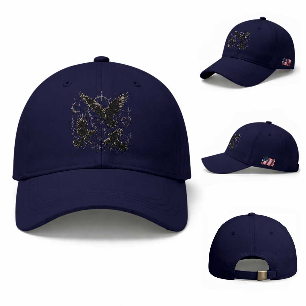 Flying Raven Crow Baseball Cap Black Bird Gothic Occult Cyber Y2K Dark Academia Ravens Graphic
