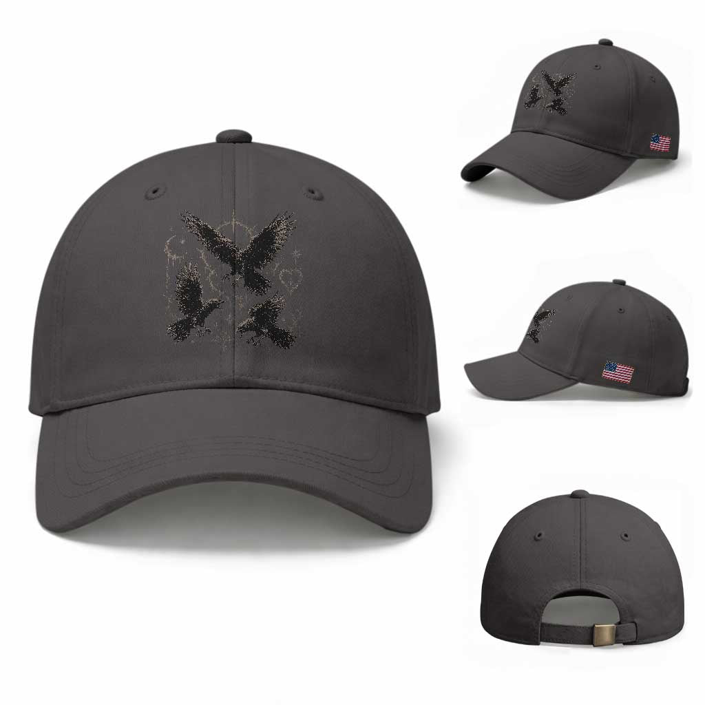 Flying Raven Crow Baseball Cap Black Bird Gothic Occult Cyber Y2K Dark Academia Ravens Graphic