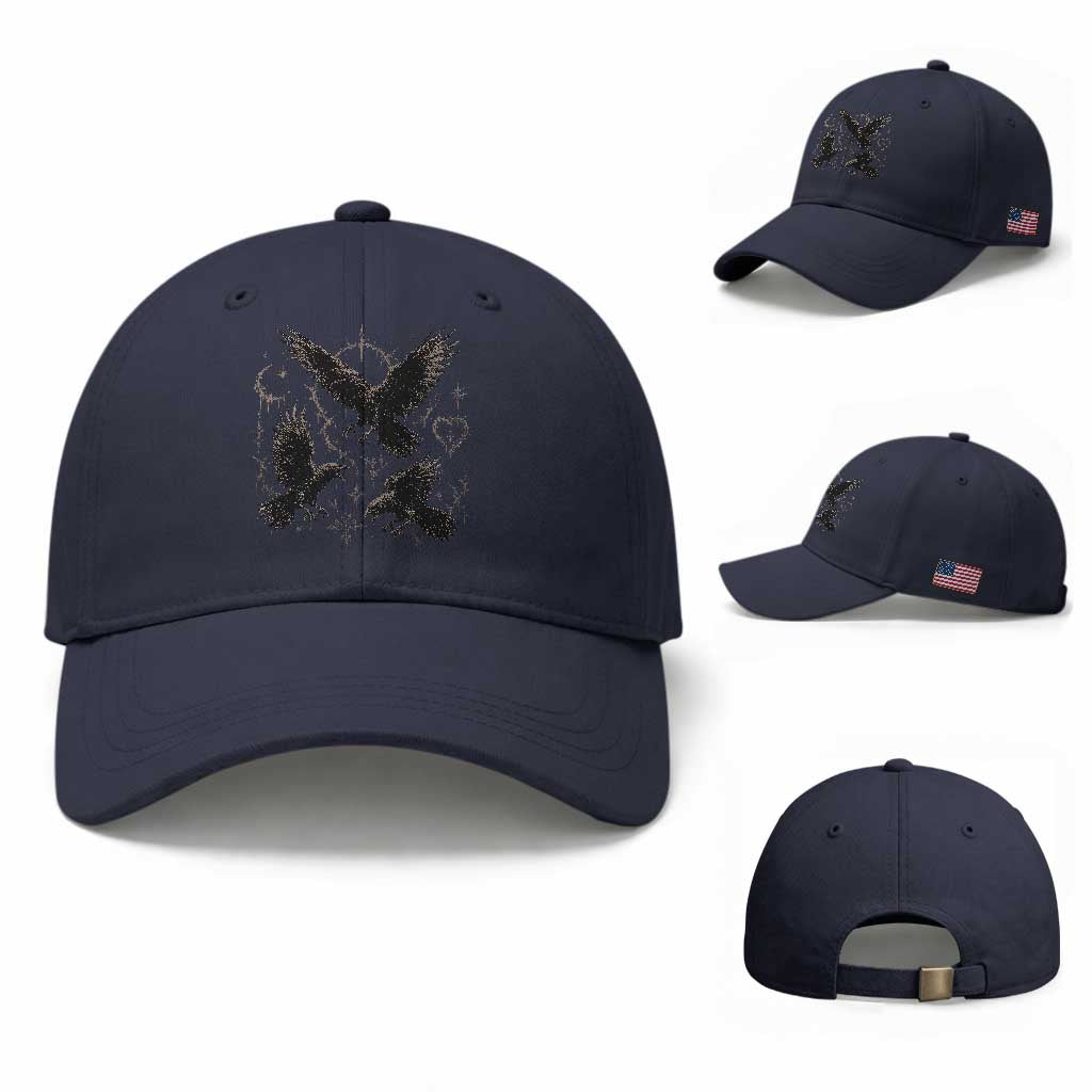 Flying Raven Crow Baseball Cap Black Bird Gothic Occult Cyber Y2K Dark Academia Ravens Graphic