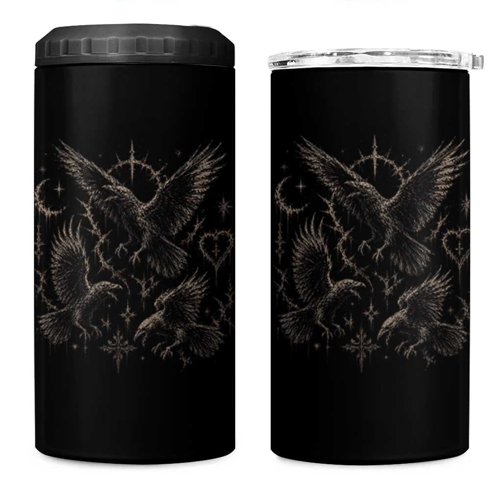 Flying Raven Crow 4 in 1 Can Cooler Tumbler Black Bird Gothic Occult Cyber Y2K Dark Academia Ravens Graphic