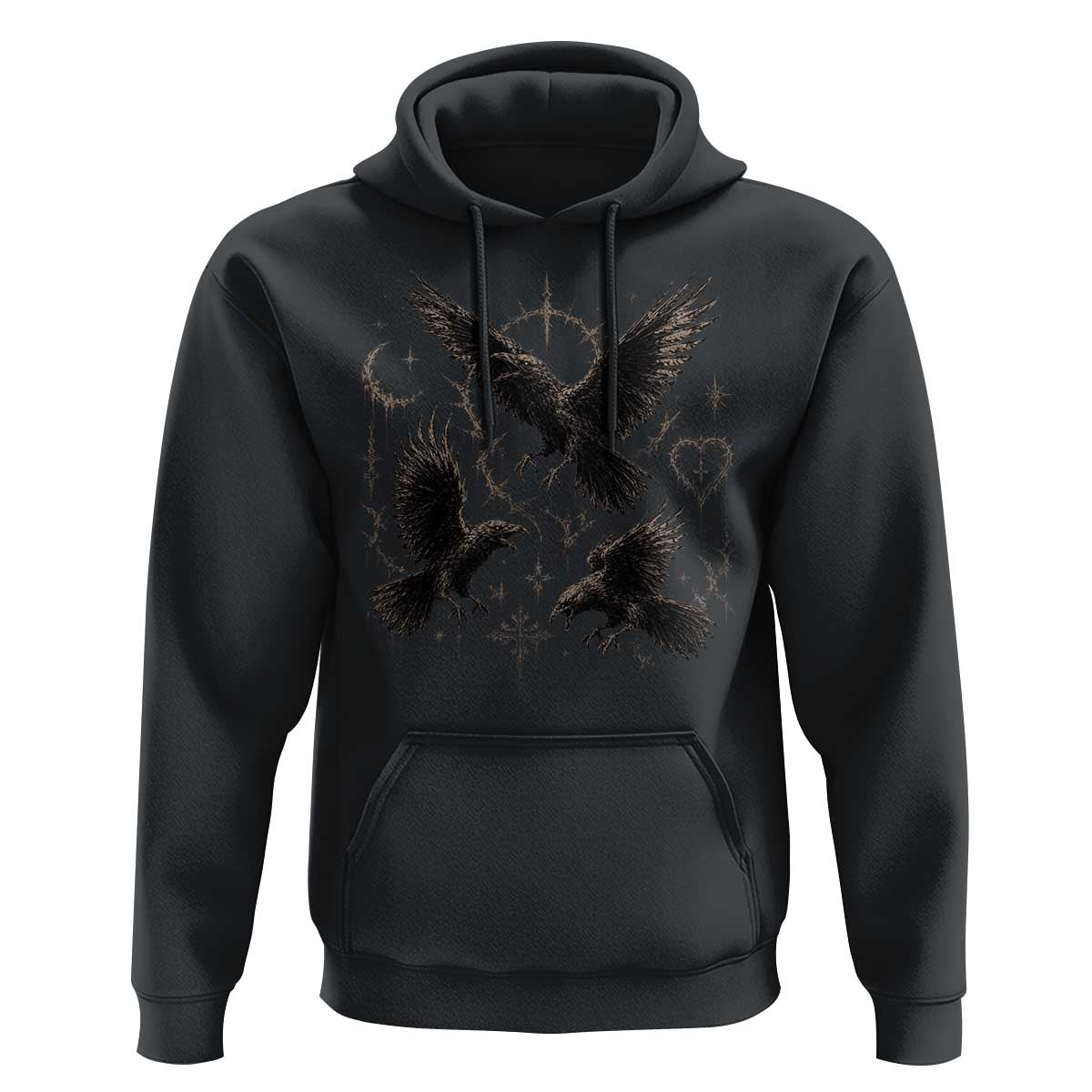 Flying Raven Crow Hoodie Black Bird Gothic Occult Cyber Y2K Dark Academia Ravens Graphic