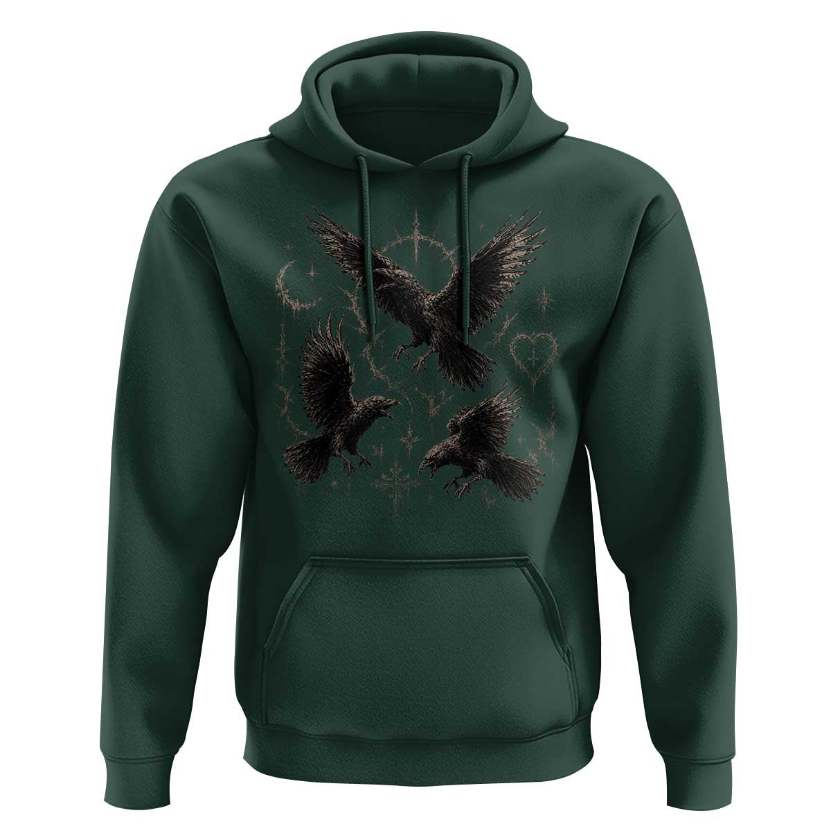 Flying Raven Crow Hoodie Black Bird Gothic Occult Cyber Y2K Dark Academia Ravens Graphic