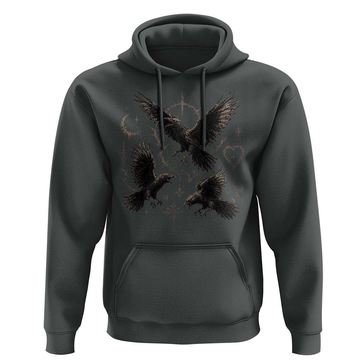 Flying Raven Crow Hoodie Black Bird Gothic Occult Cyber Y2K Dark Academia Ravens Graphic