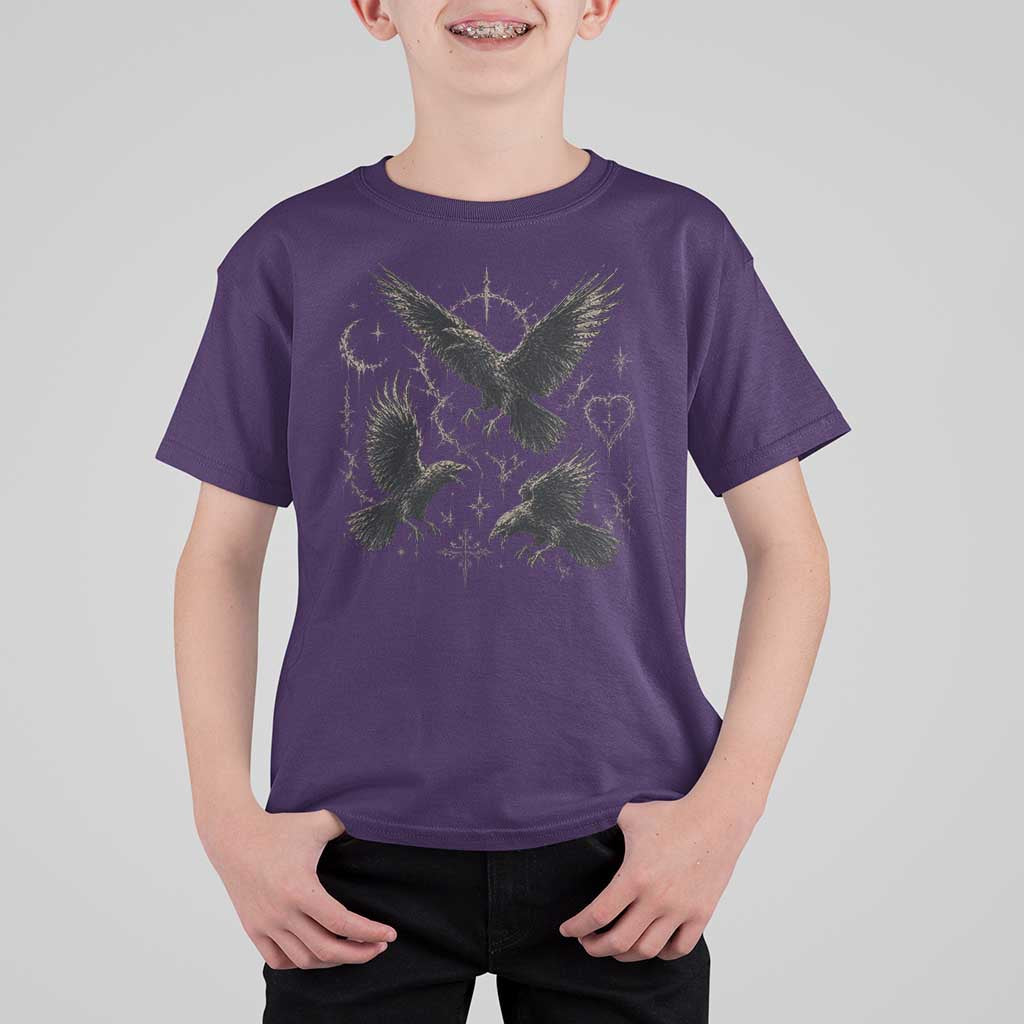 Flying Raven Crow T Shirt For Kid Black Bird Gothic Occult Cyber Y2K Dark Academia Ravens Graphic