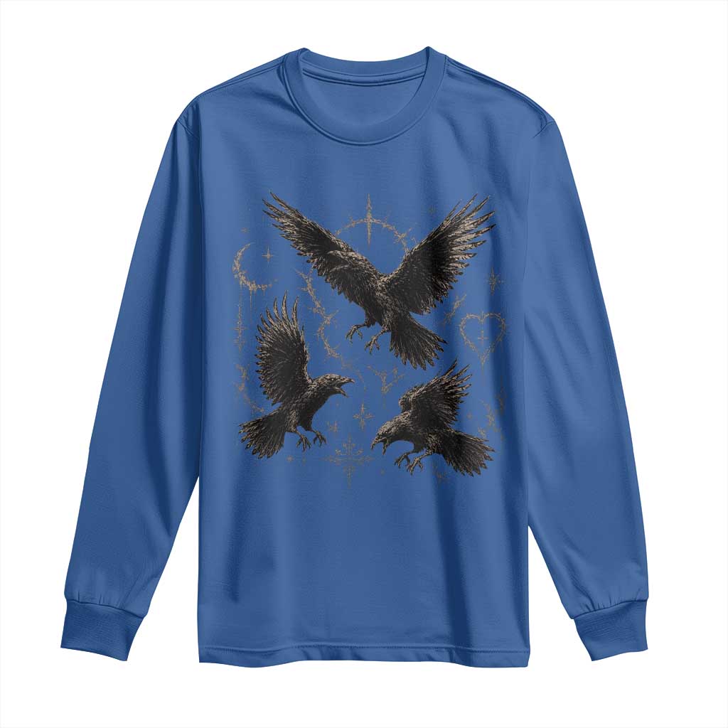 Flying Raven Crow Long Sleeve Shirt Black Bird Gothic Occult Cyber Y2K Dark Academia Ravens Graphic