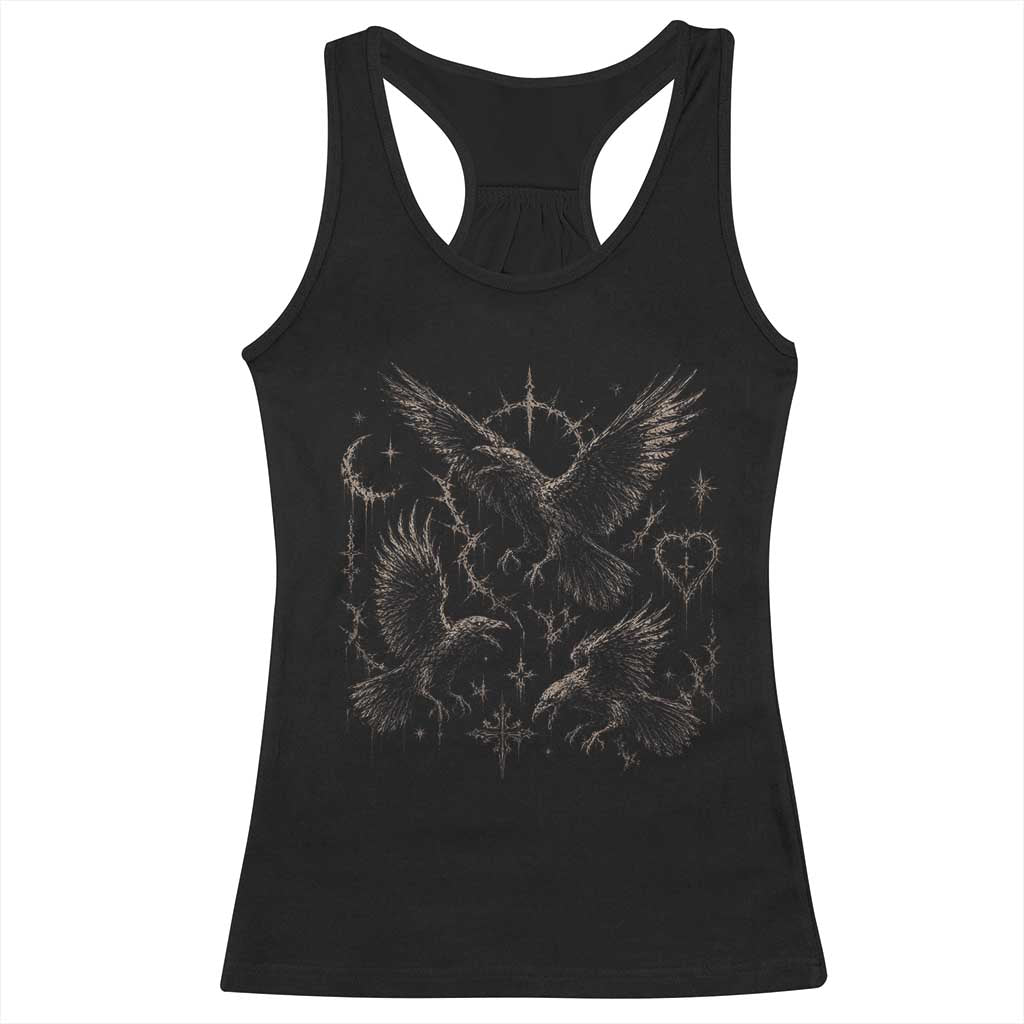 Flying Raven Crow Racerback Tank Top Black Bird Gothic Occult Cyber Y2K Dark Academia Ravens Graphic
