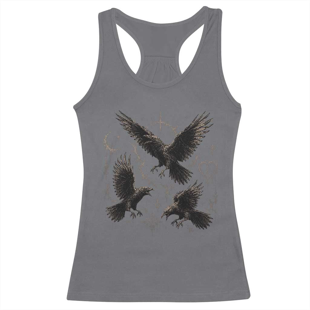 Flying Raven Crow Racerback Tank Top Black Bird Gothic Occult Cyber Y2K Dark Academia Ravens Graphic