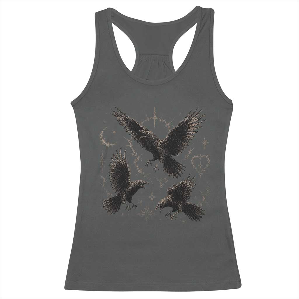 Flying Raven Crow Racerback Tank Top Black Bird Gothic Occult Cyber Y2K Dark Academia Ravens Graphic