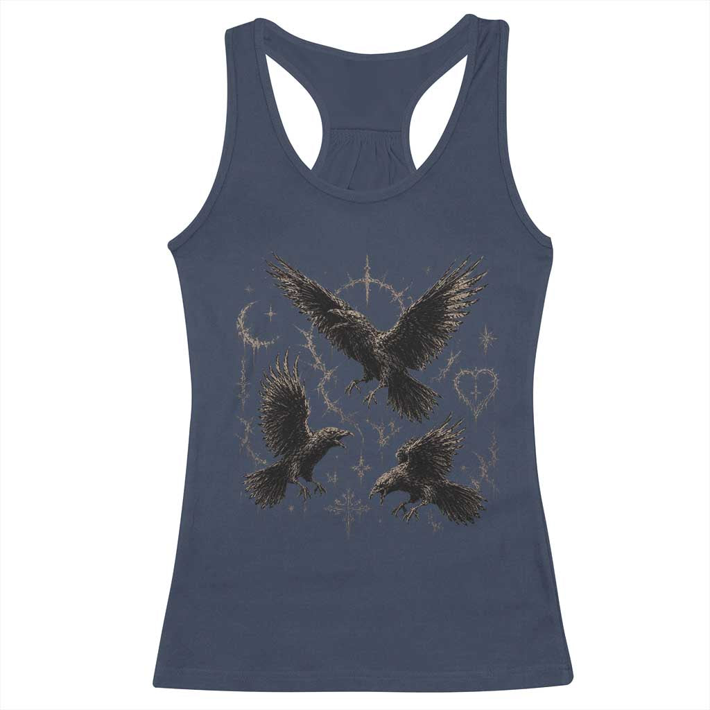 Flying Raven Crow Racerback Tank Top Black Bird Gothic Occult Cyber Y2K Dark Academia Ravens Graphic