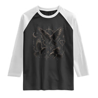 Flying Raven Crow Raglan Shirt Black Bird Gothic Occult Cyber Y2K Dark Academia Ravens Graphic