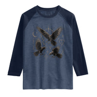 Flying Raven Crow Raglan Shirt Black Bird Gothic Occult Cyber Y2K Dark Academia Ravens Graphic