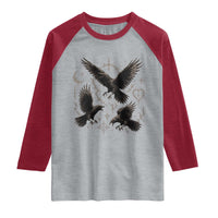 Flying Raven Crow Raglan Shirt Black Bird Gothic Occult Cyber Y2K Dark Academia Ravens Graphic