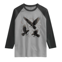 Flying Raven Crow Raglan Shirt Black Bird Gothic Occult Cyber Y2K Dark Academia Ravens Graphic