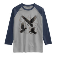 Flying Raven Crow Raglan Shirt Black Bird Gothic Occult Cyber Y2K Dark Academia Ravens Graphic