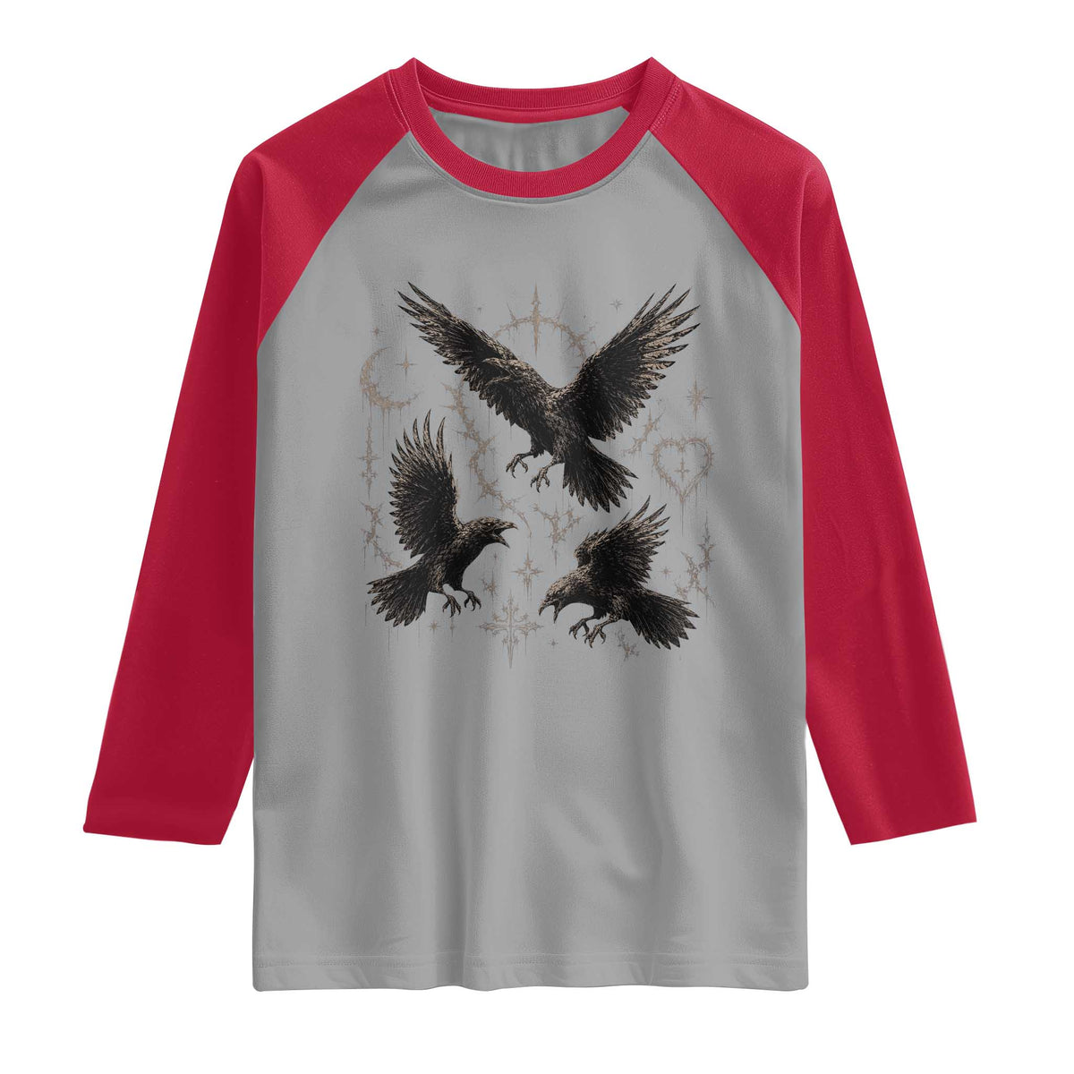 Flying Raven Crow Raglan Shirt Black Bird Gothic Occult Cyber Y2K Dark Academia Ravens Graphic