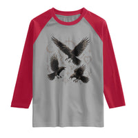 Flying Raven Crow Raglan Shirt Black Bird Gothic Occult Cyber Y2K Dark Academia Ravens Graphic