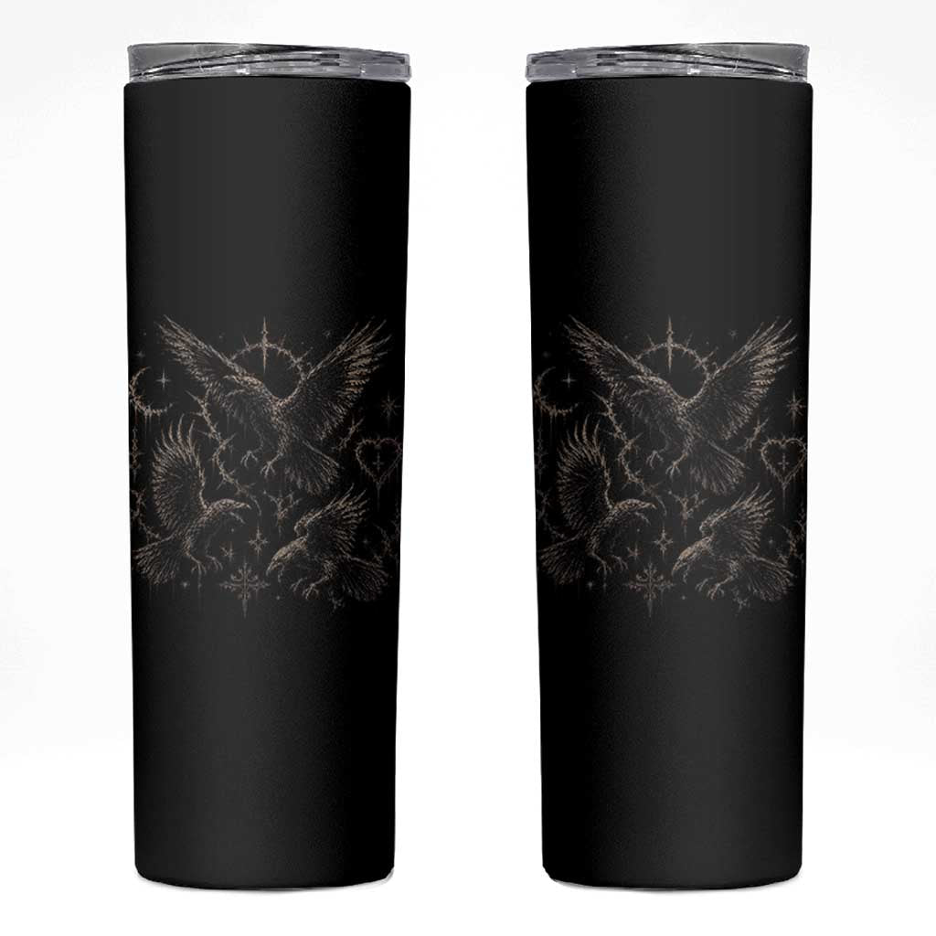 Flying Raven Crow Skinny Tumbler Black Bird Gothic Occult Cyber Y2K Dark Academia Ravens Graphic