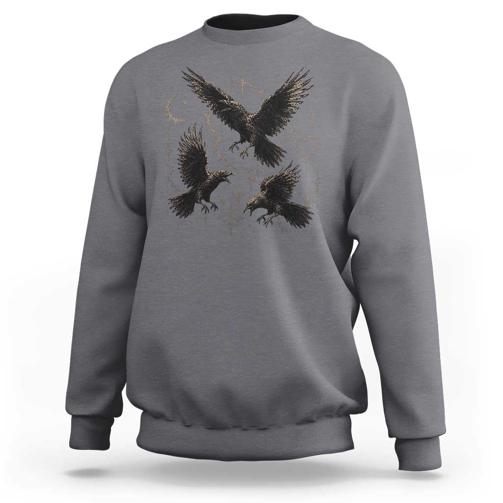 Flying Raven Crow Sweatshirt Black Bird Gothic Occult Cyber Y2K Dark Academia Ravens Graphic