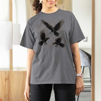Flying Raven Crow T Shirt For Women Black Bird Gothic Occult Cyber Y2K Dark Academia Ravens Graphic