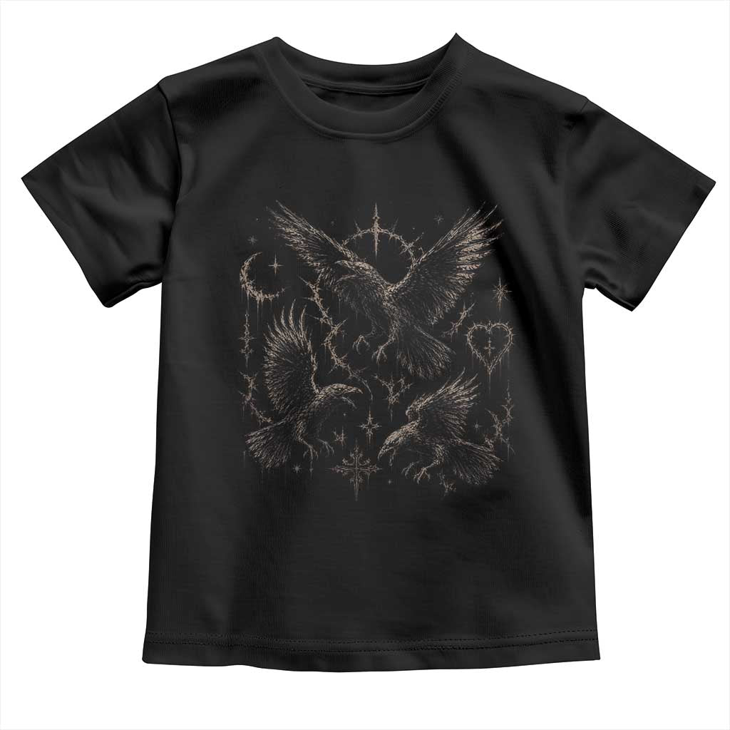 Flying Raven Crow Toddler T Shirt Black Bird Gothic Occult Cyber Y2K Dark Academia Ravens Graphic