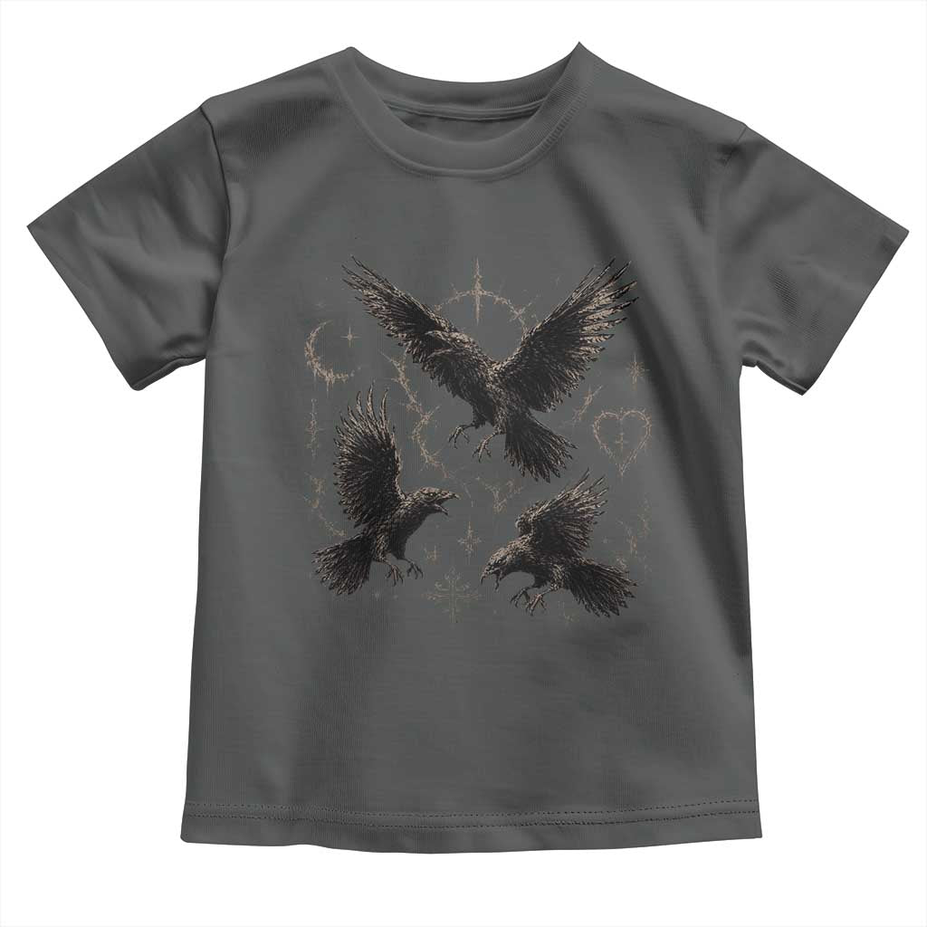 Flying Raven Crow Toddler T Shirt Black Bird Gothic Occult Cyber Y2K Dark Academia Ravens Graphic