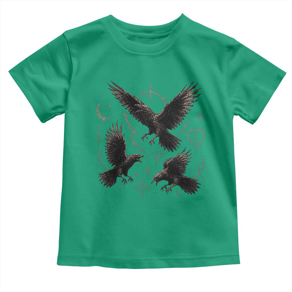 Flying Raven Crow Toddler T Shirt Black Bird Gothic Occult Cyber Y2K Dark Academia Ravens Graphic