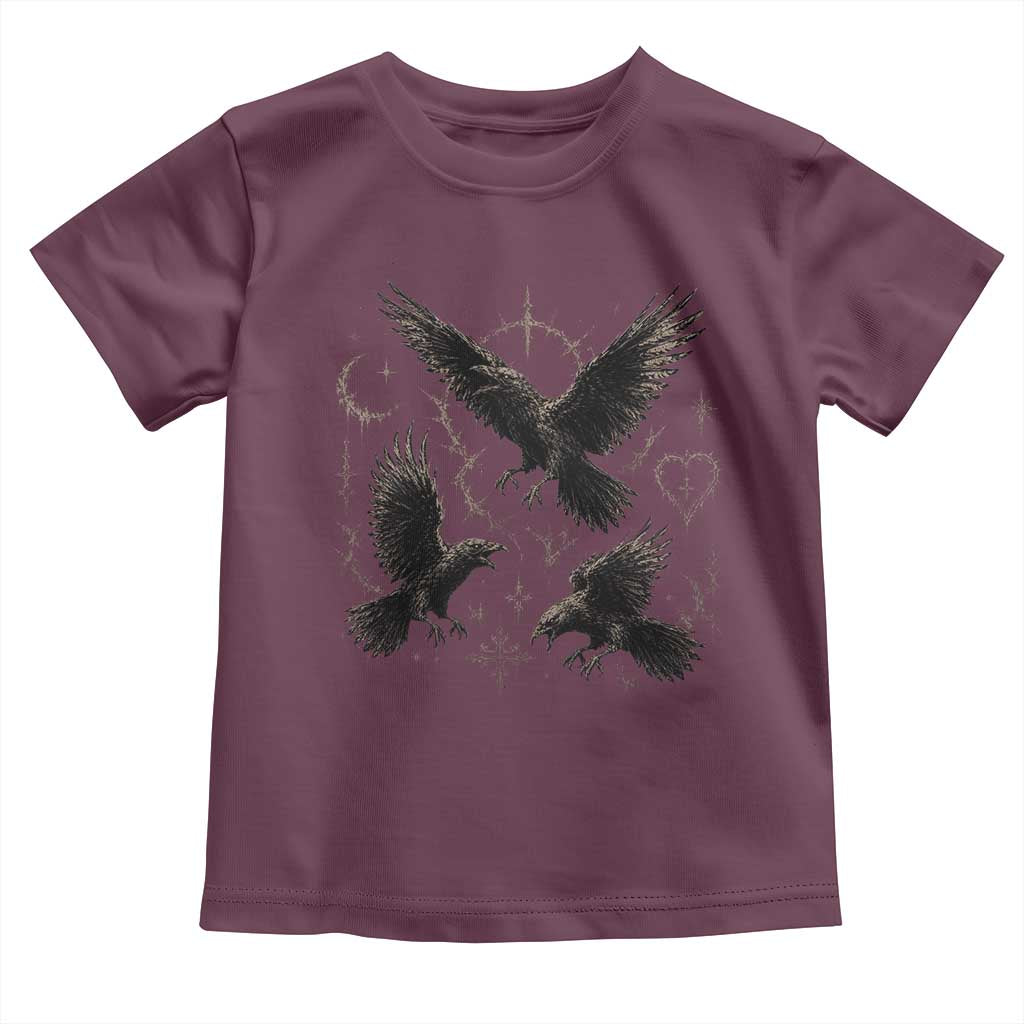 Flying Raven Crow Toddler T Shirt Black Bird Gothic Occult Cyber Y2K Dark Academia Ravens Graphic
