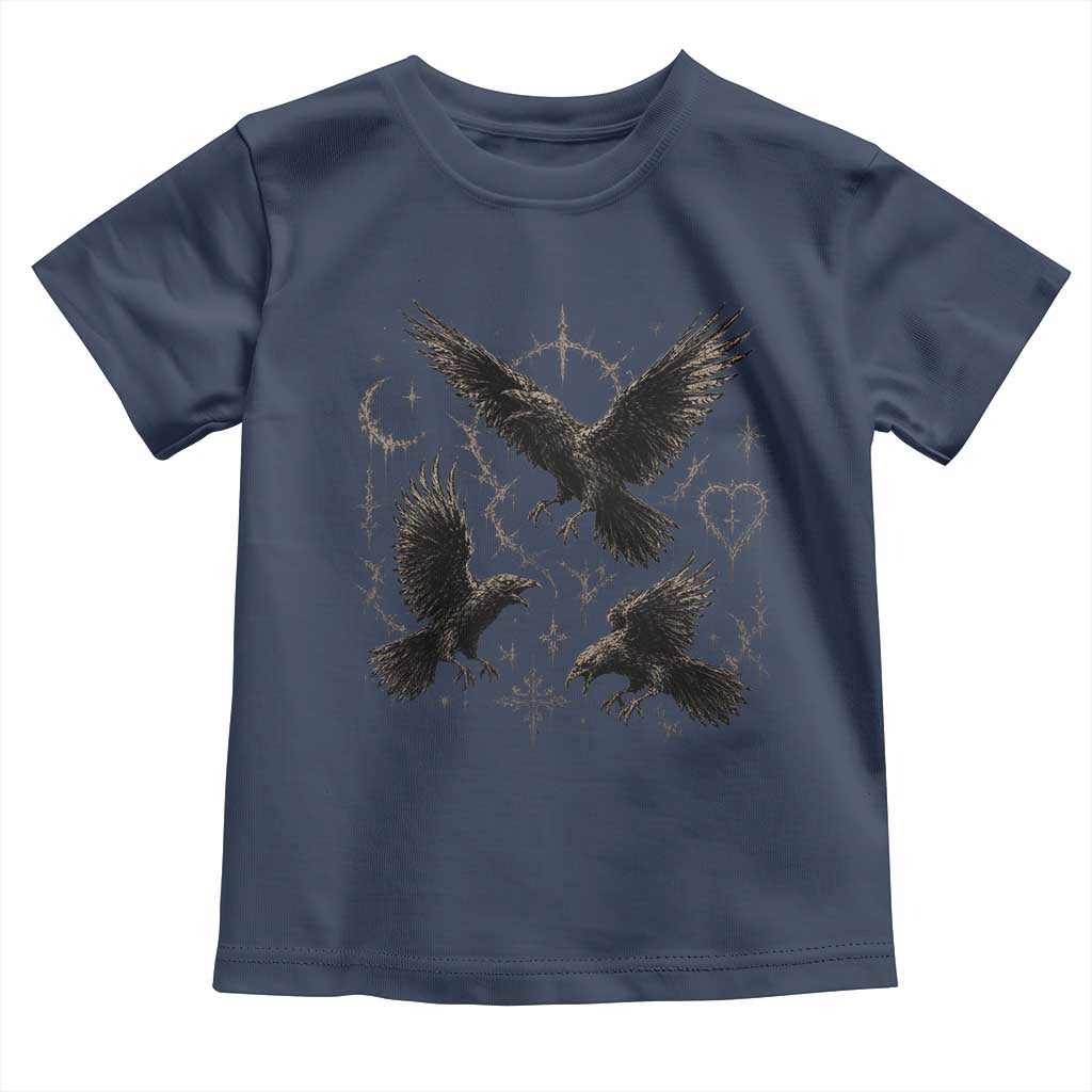 Flying Raven Crow Toddler T Shirt Black Bird Gothic Occult Cyber Y2K Dark Academia Ravens Graphic