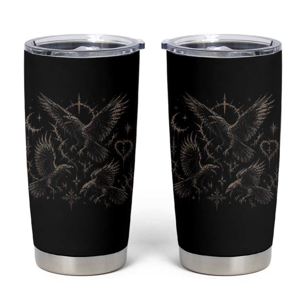 Flying Raven Crow Tumbler Cup Black Bird Gothic Occult Cyber Y2K Dark Academia Ravens Graphic