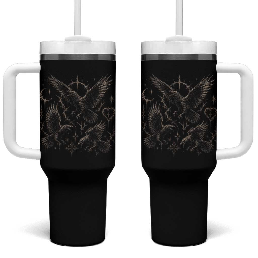 Flying Raven Crow Tumbler With Handle Black Bird Gothic Occult Cyber Y2K Dark Academia Ravens Graphic