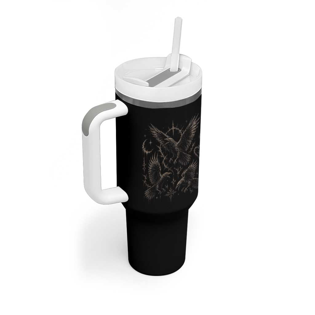 Flying Raven Crow Tumbler With Handle Black Bird Gothic Occult Cyber Y2K Dark Academia Ravens Graphic