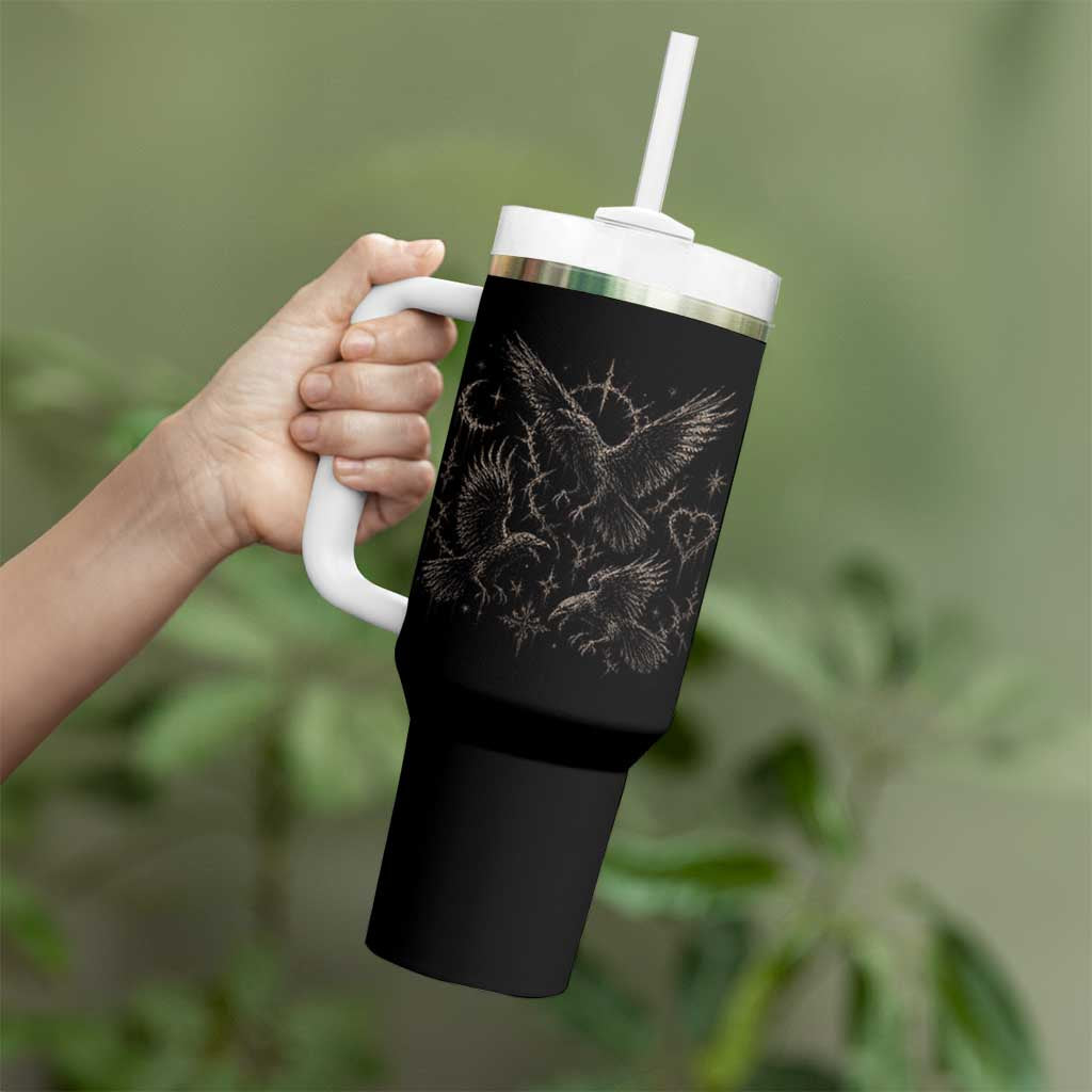 Flying Raven Crow Tumbler With Handle Black Bird Gothic Occult Cyber Y2K Dark Academia Ravens Graphic