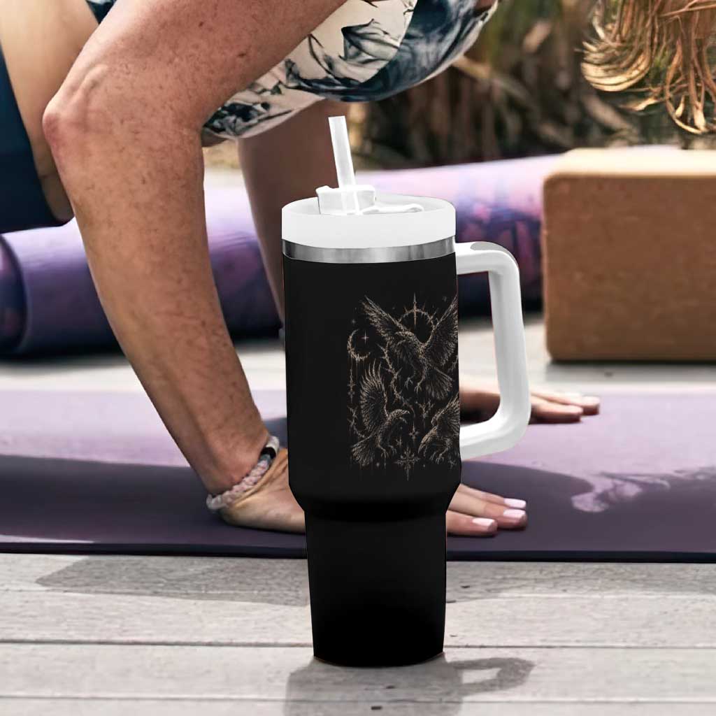 Flying Raven Crow Tumbler With Handle Black Bird Gothic Occult Cyber Y2K Dark Academia Ravens Graphic