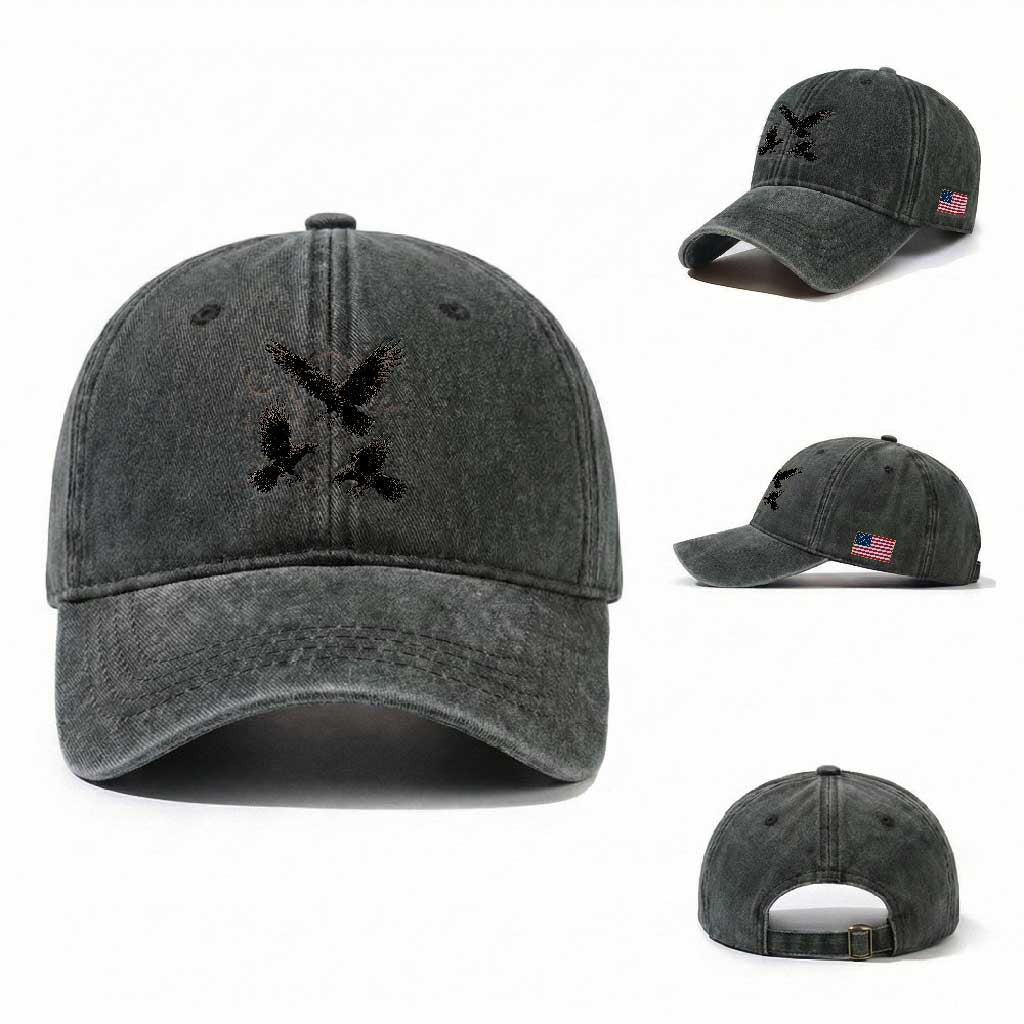 Flying Raven Crow Washed Cotton Baseball Cap Black Bird Gothic Occult Cyber Y2K Dark Academia Ravens Graphic