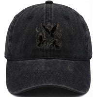 Flying Raven Crow Washed Cotton Baseball Cap Black Bird Gothic Occult Cyber Y2K Dark Academia Ravens Graphic