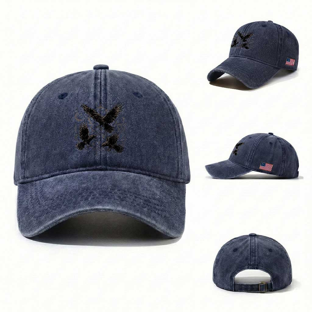 Flying Raven Crow Washed Cotton Baseball Cap Black Bird Gothic Occult Cyber Y2K Dark Academia Ravens Graphic