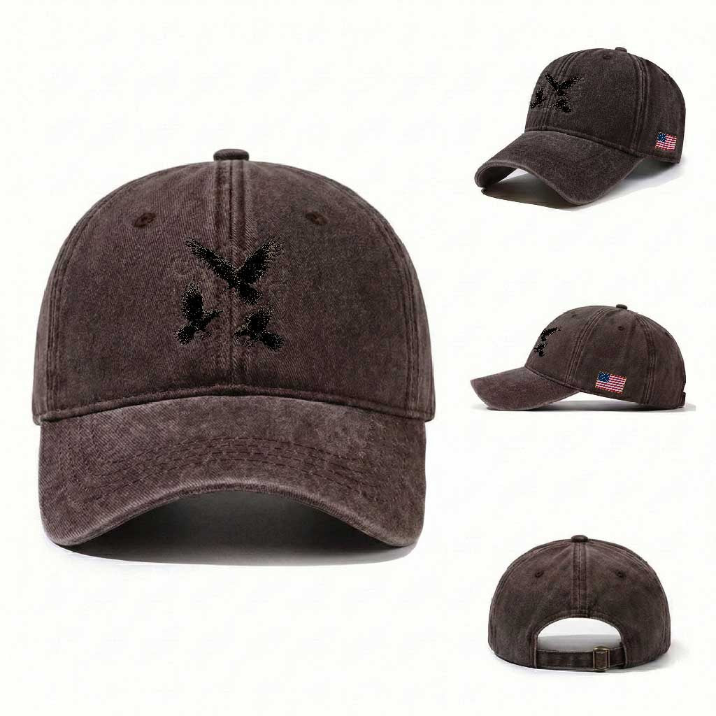 Flying Raven Crow Washed Cotton Baseball Cap Black Bird Gothic Occult Cyber Y2K Dark Academia Ravens Graphic