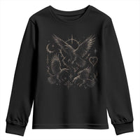 Flying Raven Crow Youth Sweatshirt Black Bird Gothic Occult Cyber Y2K Dark Academia Ravens Graphic