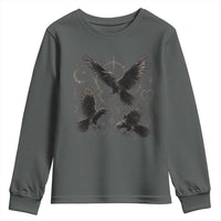 Flying Raven Crow Youth Sweatshirt Black Bird Gothic Occult Cyber Y2K Dark Academia Ravens Graphic