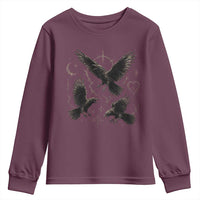 Flying Raven Crow Youth Sweatshirt Black Bird Gothic Occult Cyber Y2K Dark Academia Ravens Graphic
