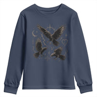 Flying Raven Crow Youth Sweatshirt Black Bird Gothic Occult Cyber Y2K Dark Academia Ravens Graphic